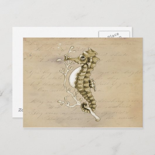 ヴィンテージの紙の背景の旧式のタツノオトシゴ ポストカード (正面/裏面)