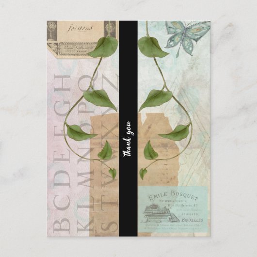 ヴィンテージの紙ものコラージュの感謝の気持ち ポストカード (正面)