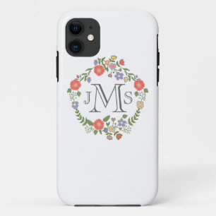 ヴィンテージの素朴でシックな結婚式のモノグラムのイニシャルの植物相 iPhone 11 ケース