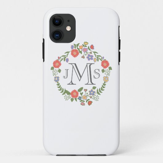 ヴィンテージの素朴でシックな結婚式のモノグラムのイニシャルの植物相 Case-Mate iPhoneケース (裏面)