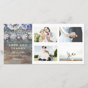 ヴィンテージの素朴で青い花の結婚式は感謝していしています サンキューカード