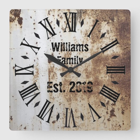 ヴィンテージの素朴なぼろぼろのシックで動揺してなアンティーク スクエア壁時計 (正面)