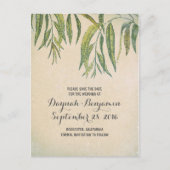 ヴィンテージの素朴なガムの木の葉は日付を保存 案内ポストカード (正面)