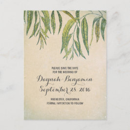 ヴィンテージの素朴なガムの木の葉は日付を保存 案内ポストカード