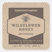 ヴィンテージの素朴なクラフト蜂蜜の瓶ラベル スクエアシール (正面)