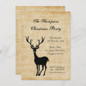 ヴィンテージの素朴なクリスマスのトナカイのクリスマス・パーティ 招待状 (正面/裏面)