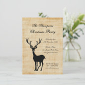ヴィンテージの素朴なクリスマスのトナカイのクリスマス・パーティ 招待状 (スタンド正面)