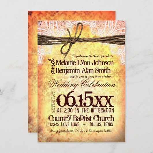 ヴィンテージの素朴なタイポグラフィの結婚式招待状 招待状 (正面/裏面)