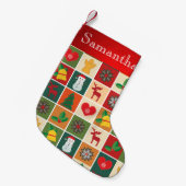 ヴィンテージの素朴なパッチワークのクリスマスのストッキングのカスタム スモールクリスマスストッキング (正面 (吊り時))