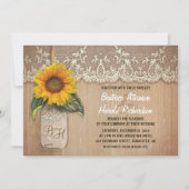 ヴィンテージの素朴なヒマワリ結婚のメイスン 招待状 (正面)