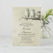 ヴィンテージの素朴なフクロウのカップルのブライダルシャワーの招待 招待状 (スタンド正面)