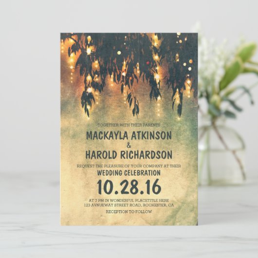 ヴィンテージの素朴なヤナギの木は結婚式の招待をつけます 招待状 (スタンド正面)