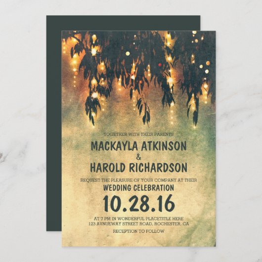 ヴィンテージの素朴なヤナギの木は結婚式の招待をつけます 招待状 (正面/裏面)