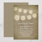 ヴィンテージの素朴なランタンの婚約パーティ 招待状 (正面/裏面)