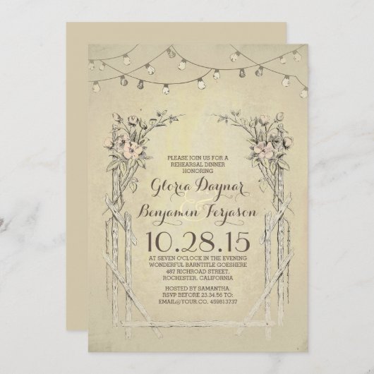 ヴィンテージの素朴なリハーサルのディナーの招待 招待状 (正面/裏面)