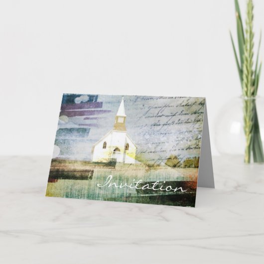 ヴィンテージの素朴な国のチャペルの結婚式 招待状 (正面)