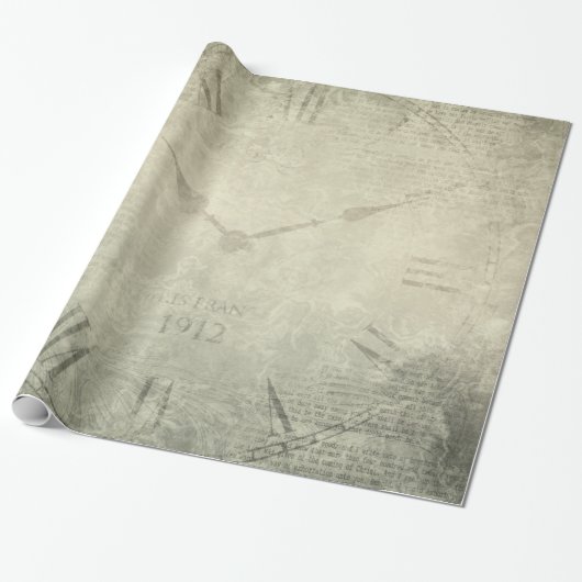 ヴィンテージの素朴な時計の原稿パターン ラッピングペーパー (アンロールド)