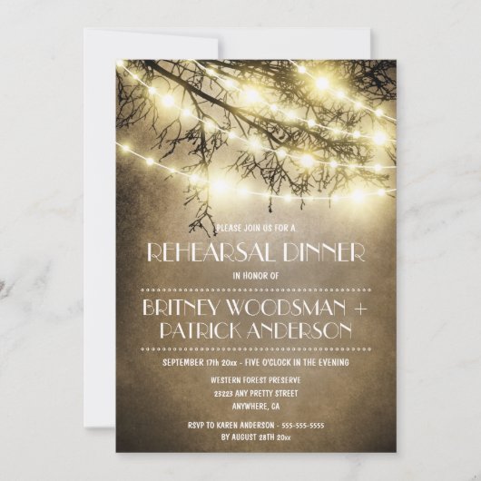 ヴィンテージの素朴な木のリハーサルの夕食の招待状 招待状 (正面)