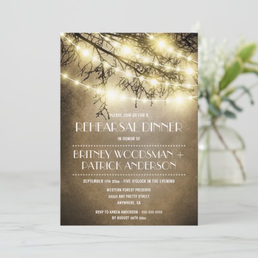 ヴィンテージの素朴な木のリハーサルの夕食の招待状 招待状 (スタンド正面)