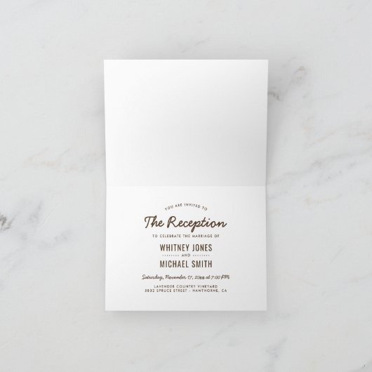 ヴィンテージの素朴な木の結婚式の夕べの披露宴 招待状 (内部)