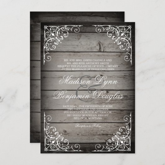 ヴィンテージの素朴な木製の国の結婚式招待状 招待状 (正面/裏面)