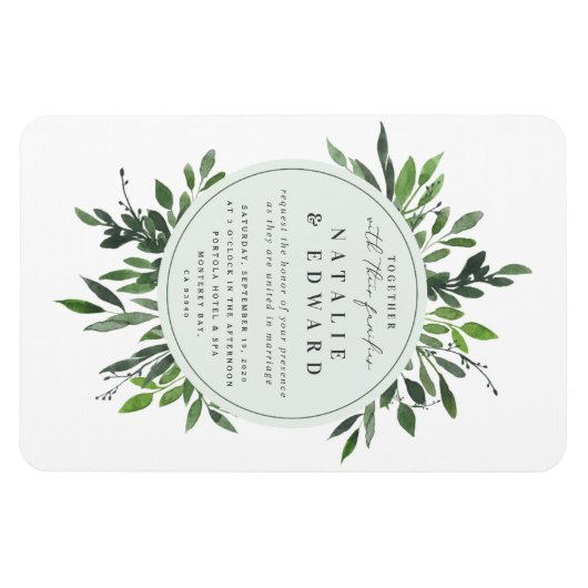 ヴィンテージの素朴な水の色の葉の結婚フレーム マグネット (横)