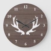ヴィンテージの素朴な狩りのシカの枝角の木製の柱時計 ラージ壁時計 (正面)