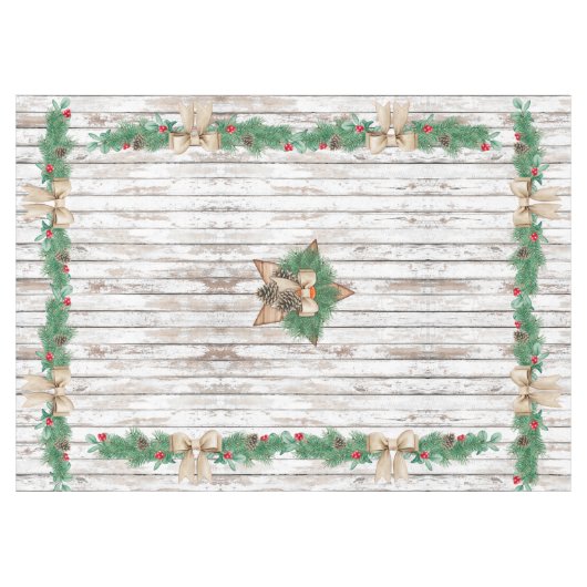 ヴィンテージの素朴な白い木の木星クリスマス テーブルクロス (正面(横))