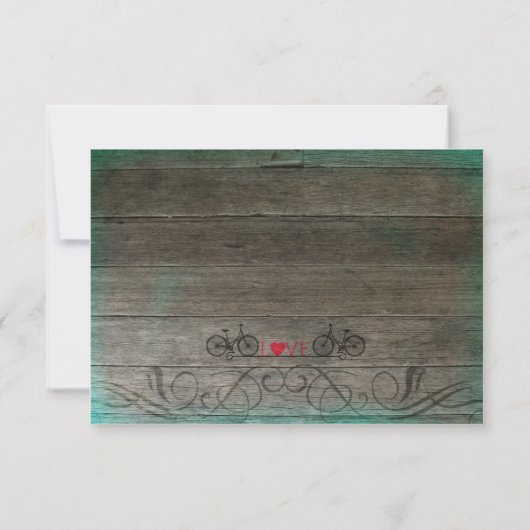 ヴィンテージの素朴な自転車のターコイズ木RSVP 出欠カード (裏面)