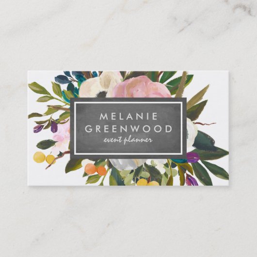 ヴィンテージの素朴な花模様の黒板 名刺 (正面)