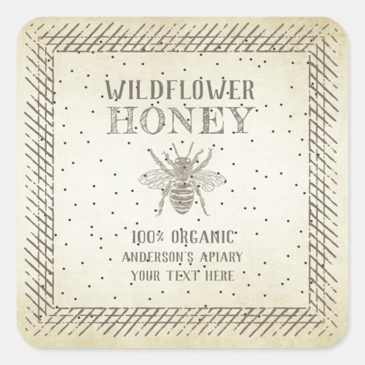 ヴィンテージの素朴な蜂の蜜の瓶 スクエアシール (正面)