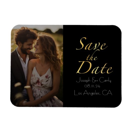 ヴィンテージの素朴な金ゴールドと黒の日付写真を保存 マグネット (横)