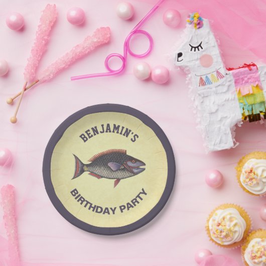 ヴィンテージの素朴な魚釣りの誕生会 ペーパープレート (パーティー)