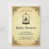 ヴィンテージの素朴みすぼらしいシックな鳥かご赤ちゃんシャワー 招待状 (正面)