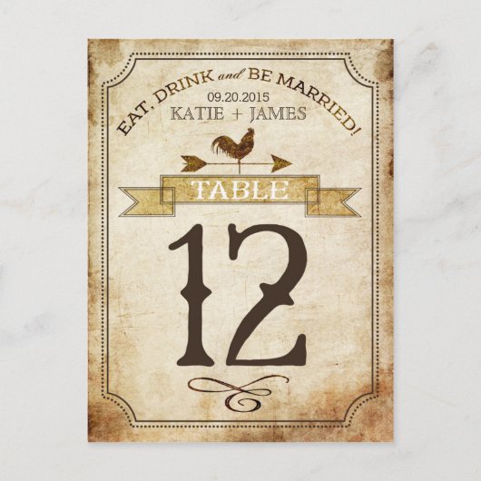 ヴィンテージの素朴国のテーブル番号カード ポストカード (正面)