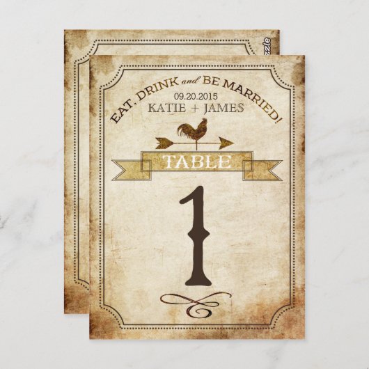 ヴィンテージの素朴国のテーブル番号カード ポストカード (正面/裏面)