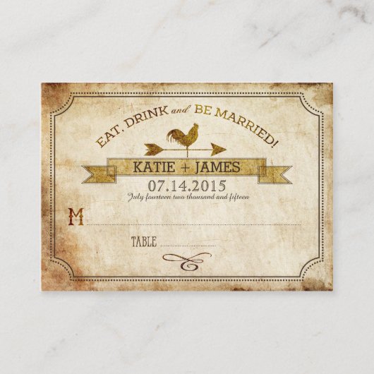 ヴィンテージの素朴田舎結婚式座席表 プレイスカード (正面)