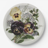 ヴィンテージの紫と黄色のパンジー ペーパープレート (正面)