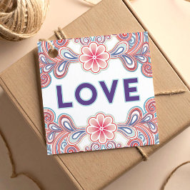 ヴィンテージの紫の花と渦巻きが好きなデザイン フェイバータグ