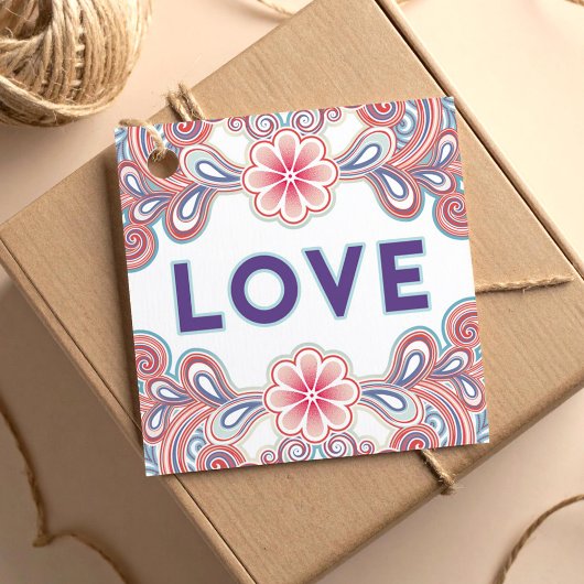 ヴィンテージの紫の花と渦巻きが好きなデザイン フェイバータグ