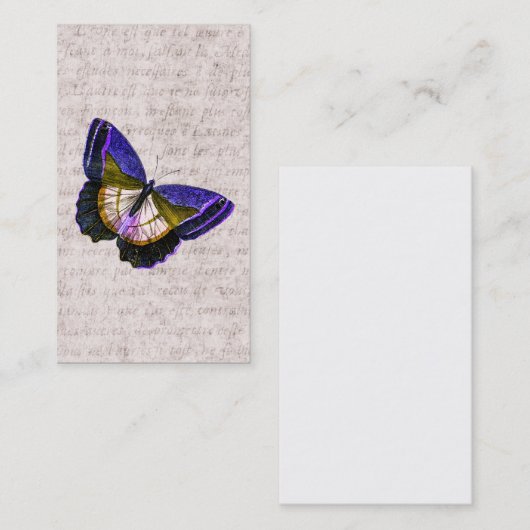 ヴィンテージの紫色および金ゴールドの蝶イラストレーション 名刺 (正面/裏面)
