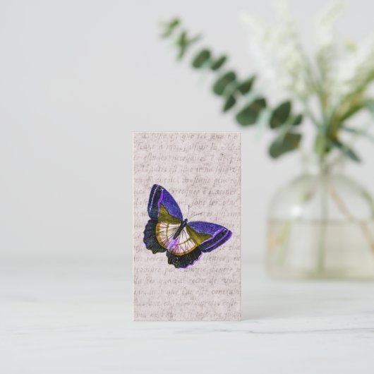 ヴィンテージの紫色および金ゴールドの蝶イラストレーション 名刺 (スタンド正面)