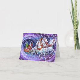 ヴィンテージの紫色のクリスマス　サンタと馬 シーズンカード