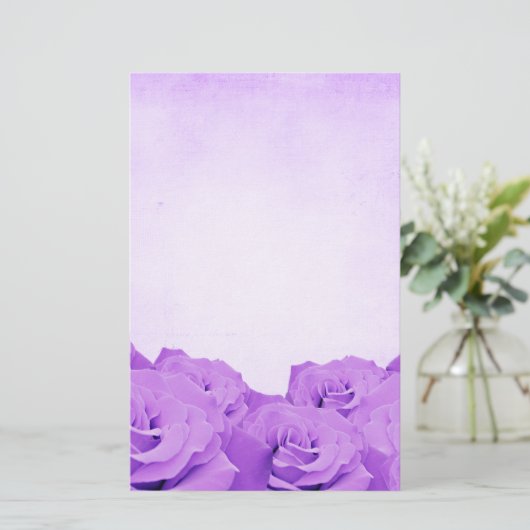 ヴィンテージの紫色のバラの文房具 便箋 (スタンド正面)