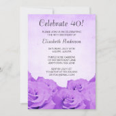 ヴィンテージの紫色のバラの第40誕生日の招待状 招待状 (正面)