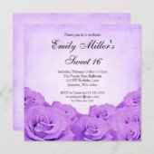 ヴィンテージの紫色のバラの菓子16の誕生会 招待状 (正面/裏面)