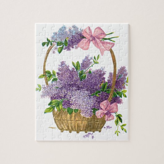 ヴィンテージの紫色のライラックの旧式な花の花束 ジグソーパズル (縦)