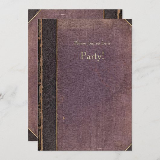 ヴィンテージの紫色の本の招待状 招待状 (正面/裏面)