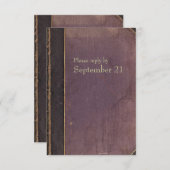 ヴィンテージの紫色の本のrsvp 出欠カード (正面/裏面)