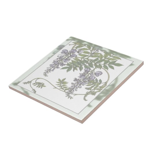 ヴィンテージの紫色の藤の緑はつる植物を残します タイル (側面)